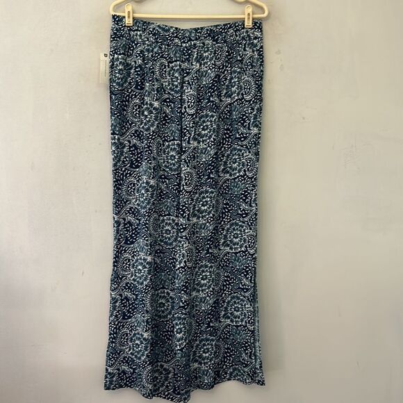 Anthropologie blue white flowy side slit elastic waist pants Size M New - Picture 5 of 13